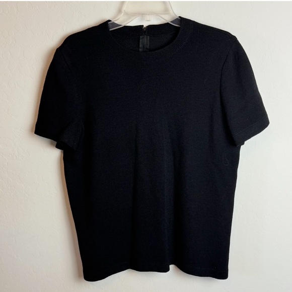 ST. JOHN black basic black ribbed stretchy short sleeve sweater top size… - Picture 1 of 7